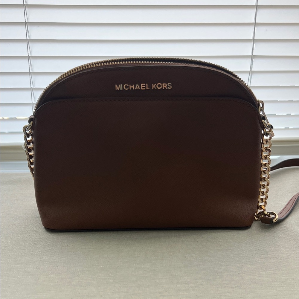 Michael Kors Dark Brown Crossbody Bag with Gold Accents